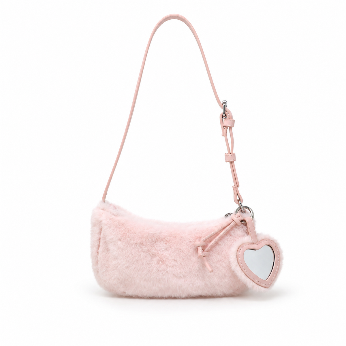 Kids Fuzzy Shoulder Bag with Heart Mirror Charm