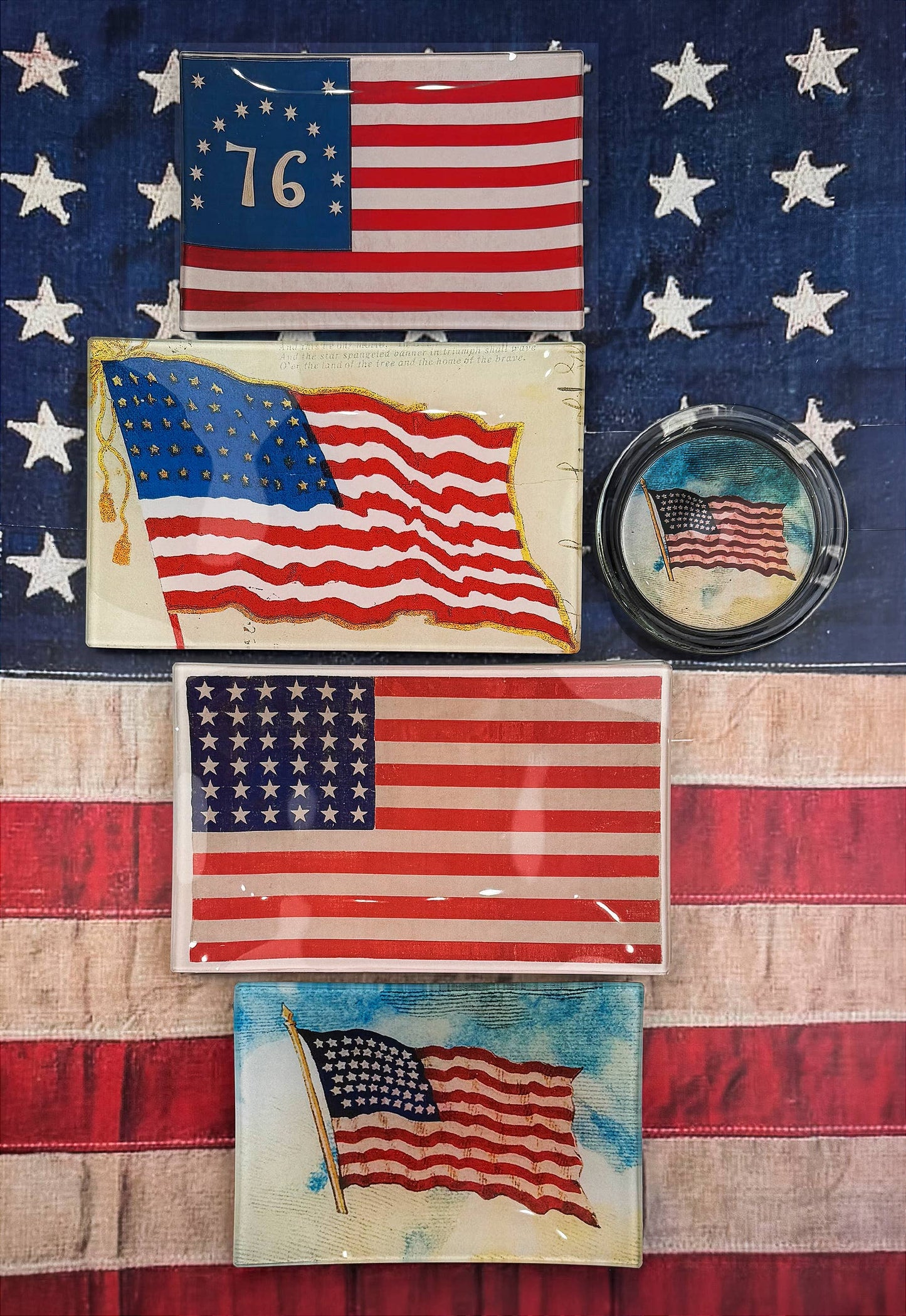 Star Spangled Banner American Flag Decoupage Glass Tray