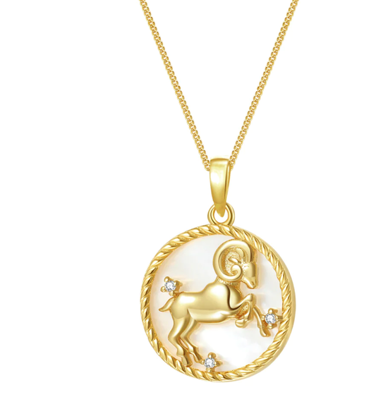 Aries- Gold Mother of Pearl Steel  Astrological Zodiac