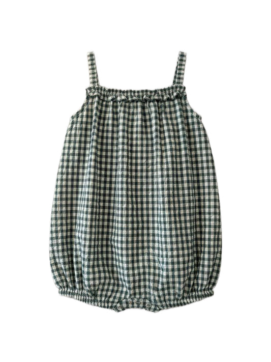 Rosalie Seersucker Ruffle Bubble Romper - Laguna Gingham