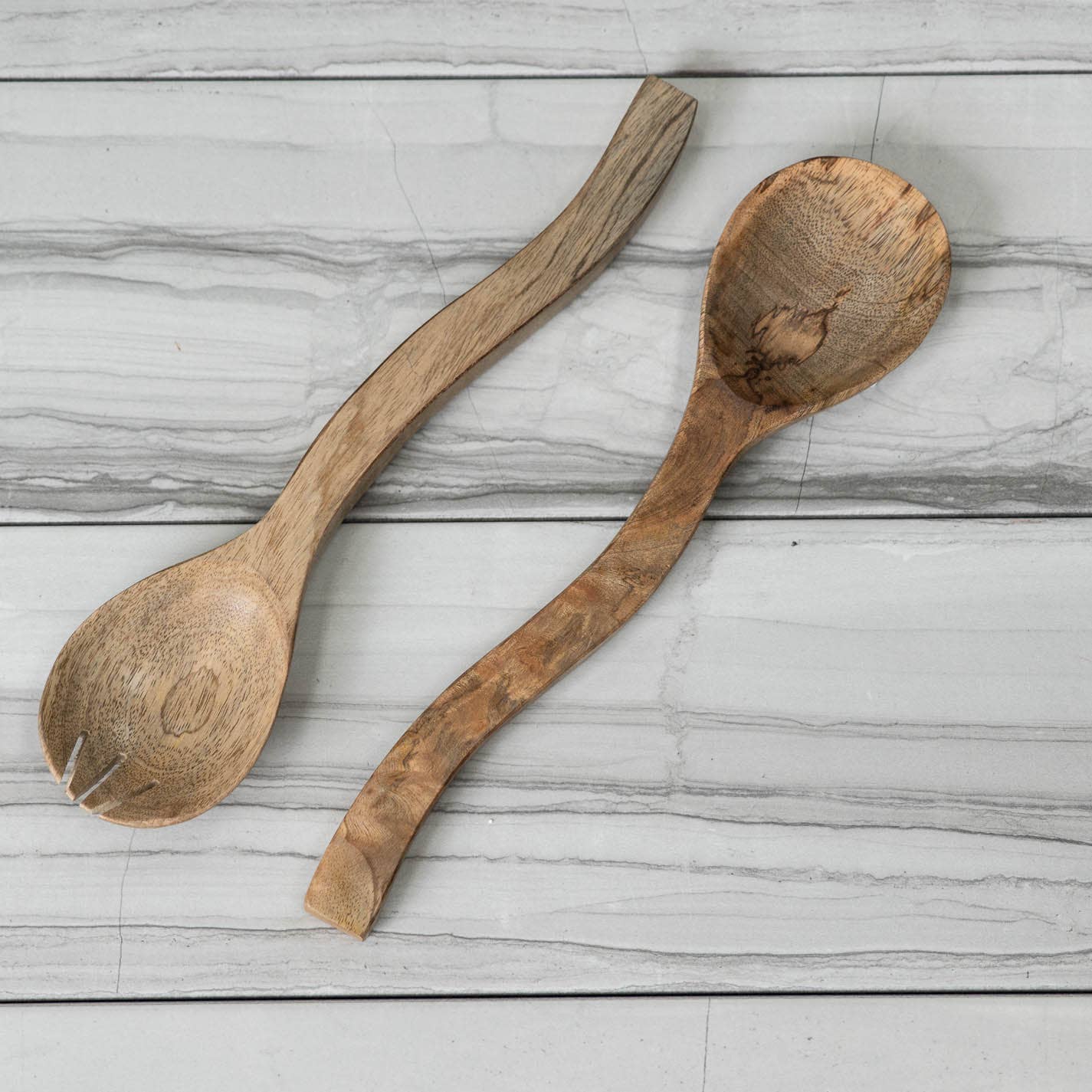 Wave Handle Mango Wood Salad Servers, Set of 2