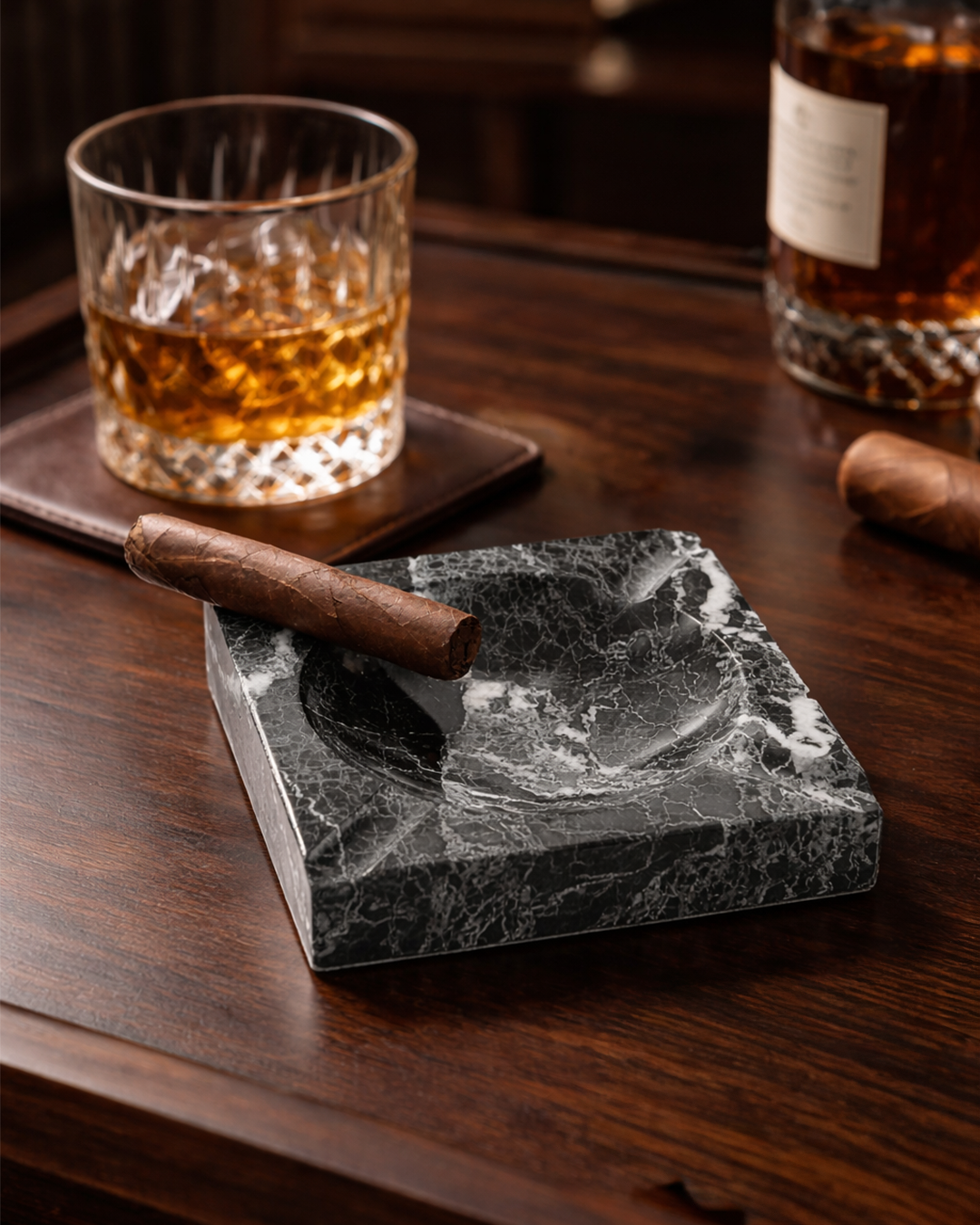 Oliva Ashtray Square Black Marble