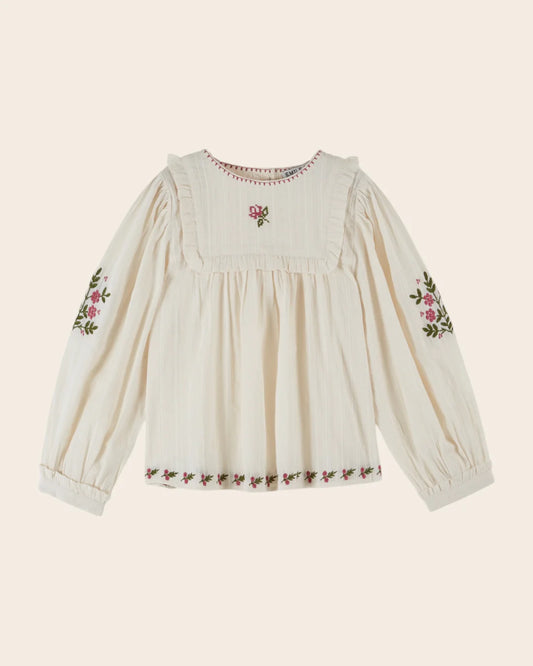 Textured blouse embroidered with ecru flowers