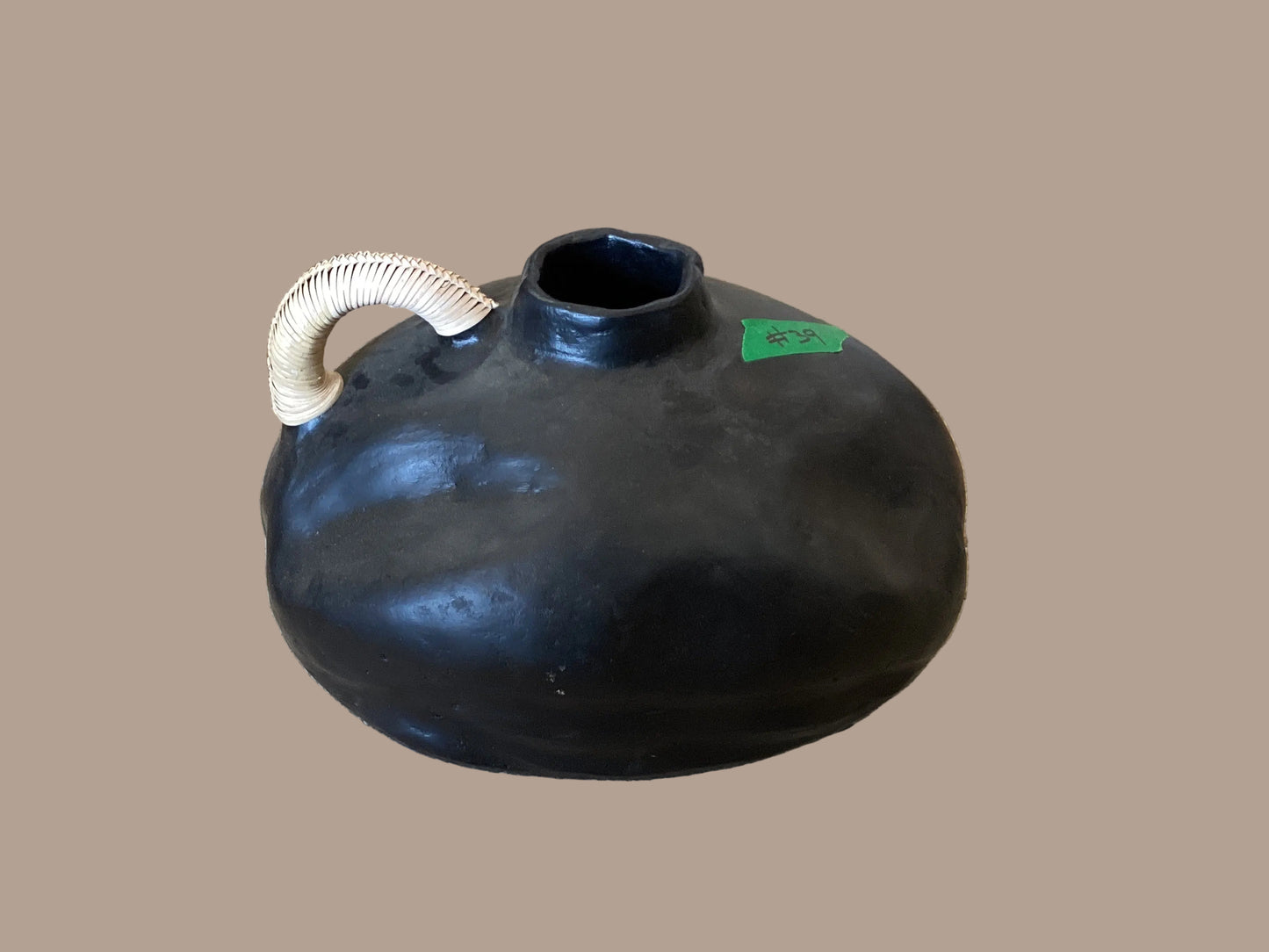 #39 Vintage Indo Black Vessel  with Caning Handle