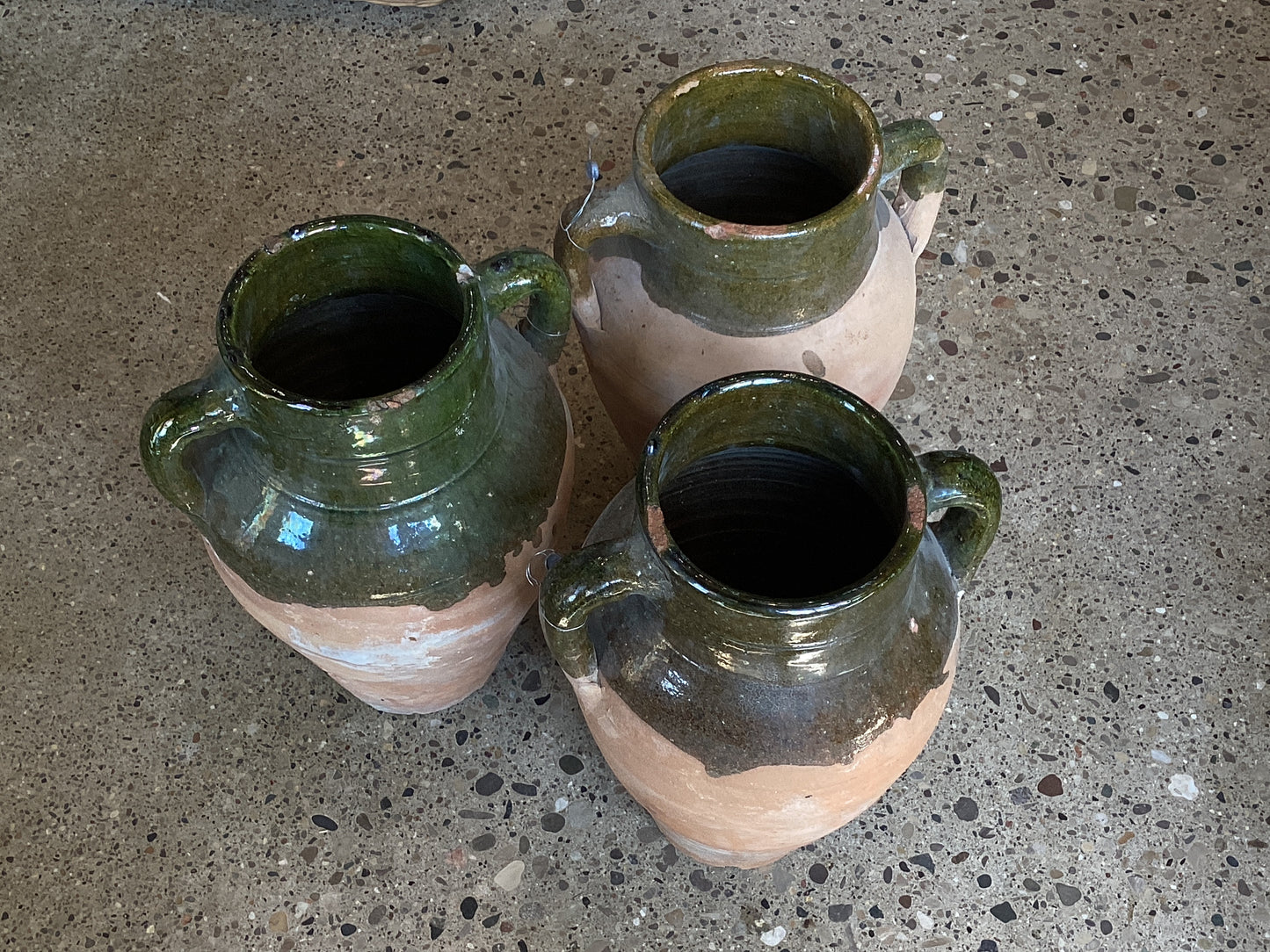 Vintage Turkish Green Glaze 2 handle vessel 4/26 #25