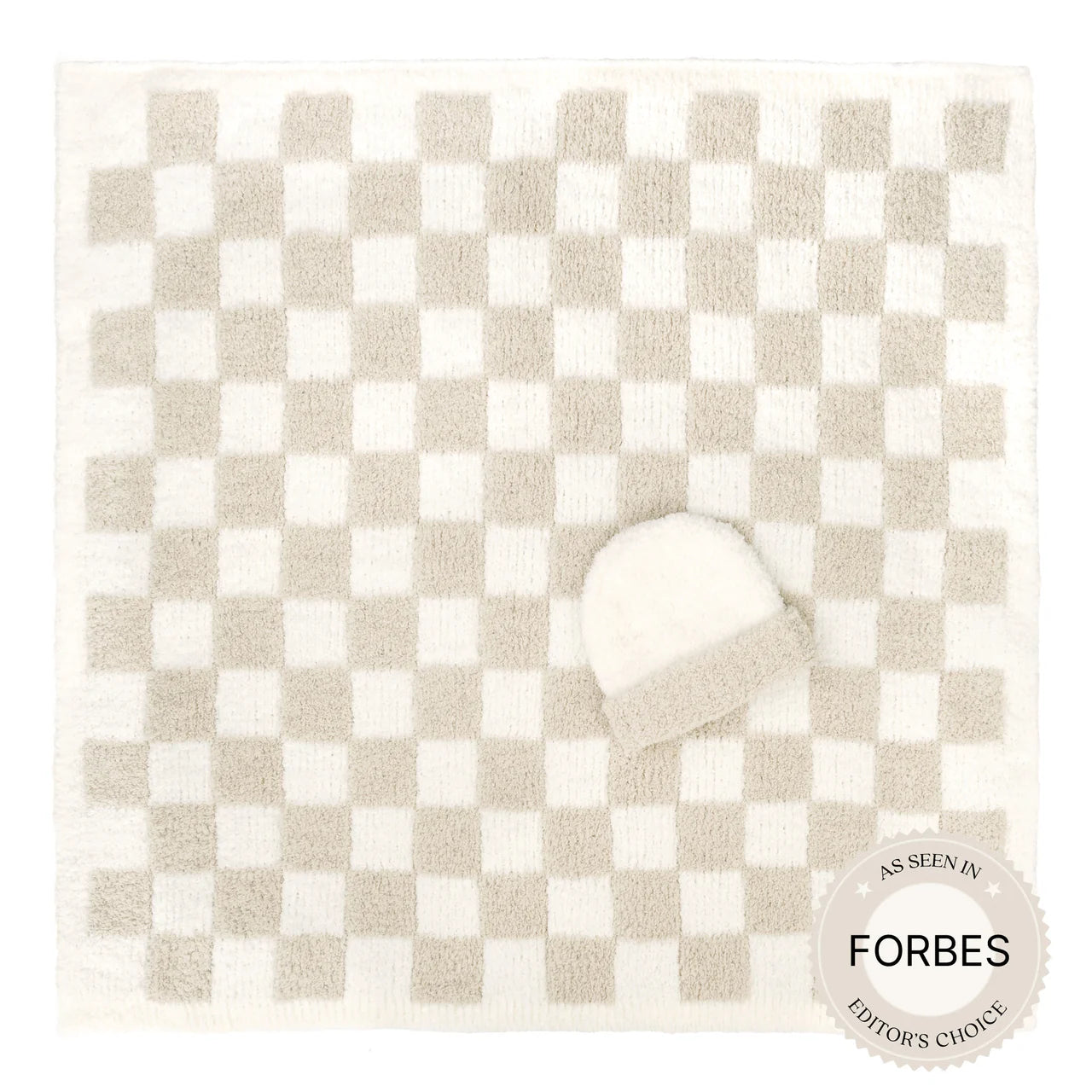Kashwere Baby Blanket Checkered w/ Cap - Chenilla Cloud