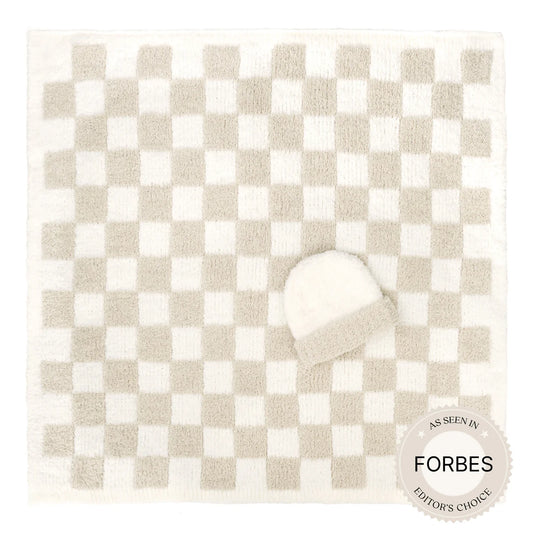 Kashwere Baby Blanket Checkered w/ Cap - Chenilla Cloud