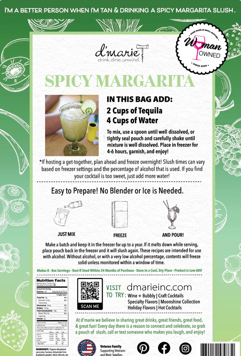 D’Marie Spicy Margarita 10 oz Slush Cocktail Mix