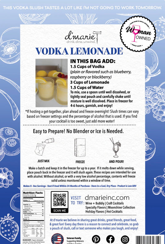 D’Marie Vodka Lemonade 10 oz Slush Cocktail Mix