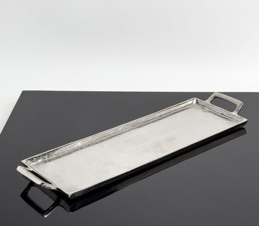 Textured Silver Aluminum Tray with Handles