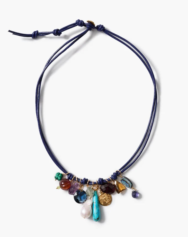 Chan Luu Romy Leather Charm Necklace Blue