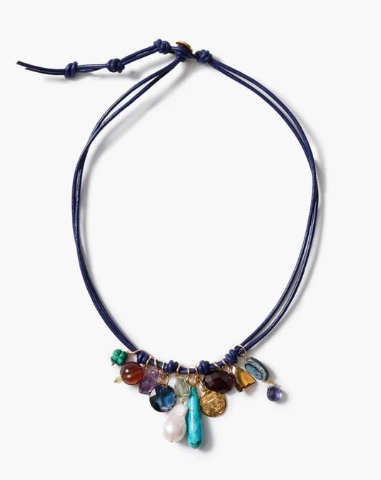 Chan Luu Romy Leather Charm Necklace Blue