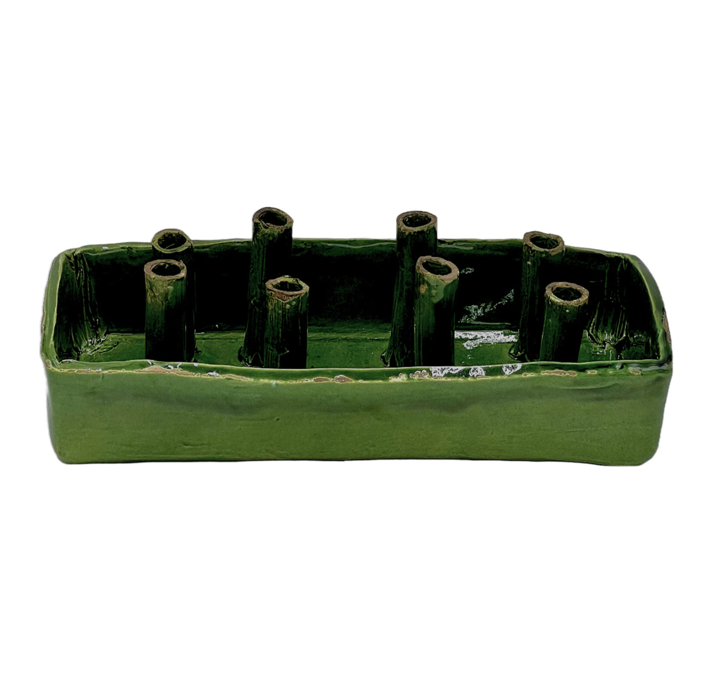 Ceramic Boat Tulipiere, Green, 8-Hole
