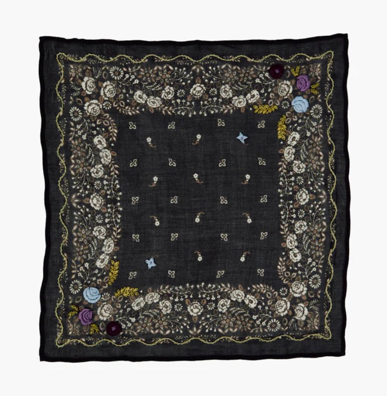 Chan Luu Oversized Embroidered Floral Bandana Jet Black