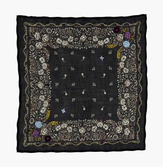 Chan Luu Oversized Embroidered Floral Bandana Jet Black
