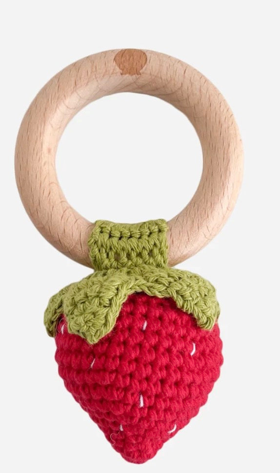 The blueberry Hill - Cotton Crochet Teether strawberry