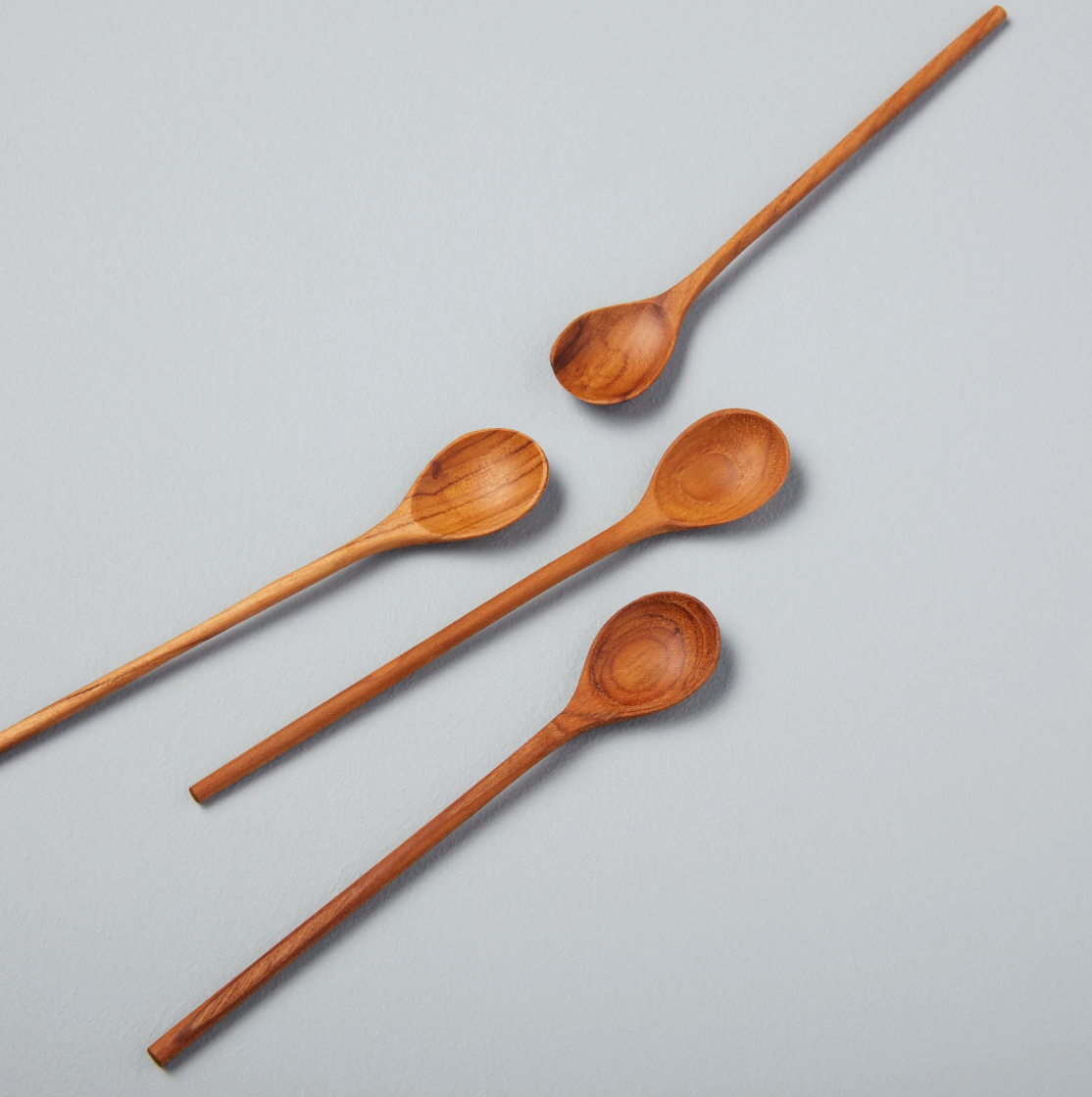 Teak Thin Spoons, Medium, Set of 4