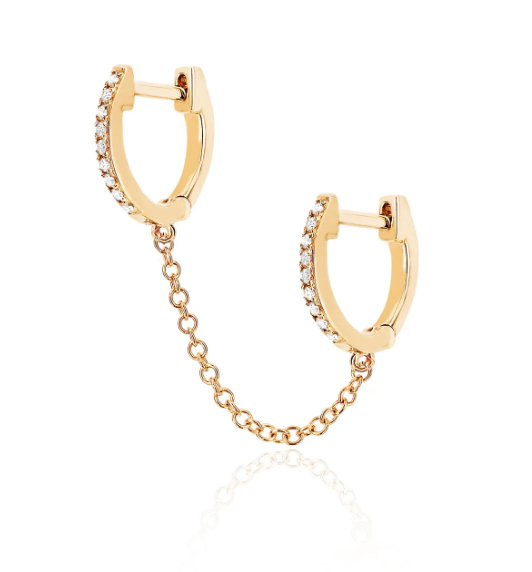 DIAMOND DOUBLE MINI HUGGIE CHAIN EARRING