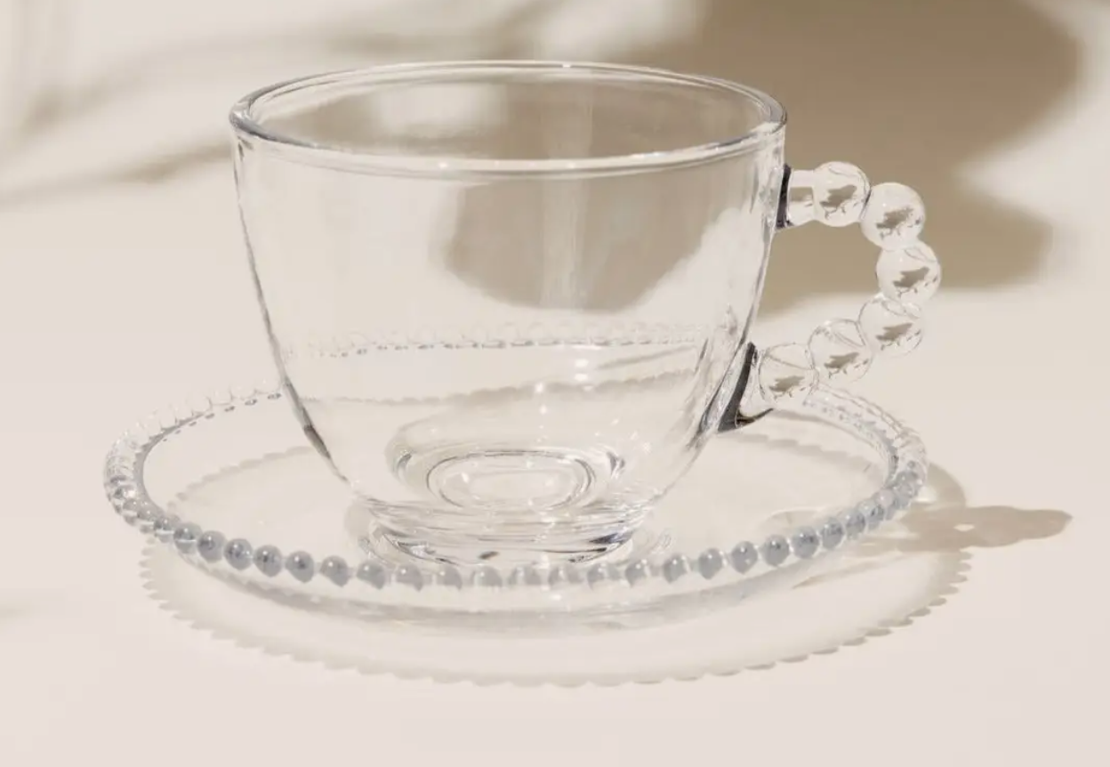 Glass Teacup with Saucer