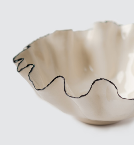 Ruffled Trim Porcelain Serving Bowl