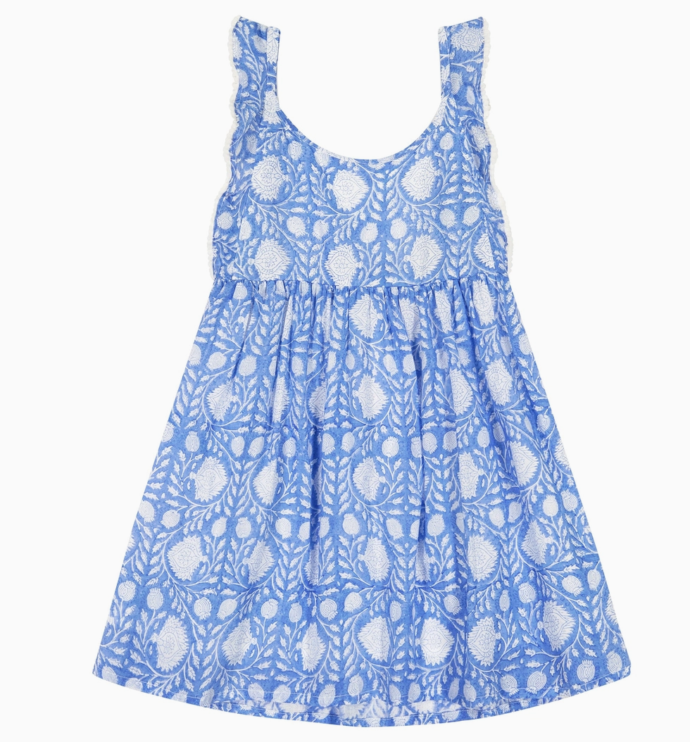 Daphne Girl's Flutter Sleeve Dress Farida Blue