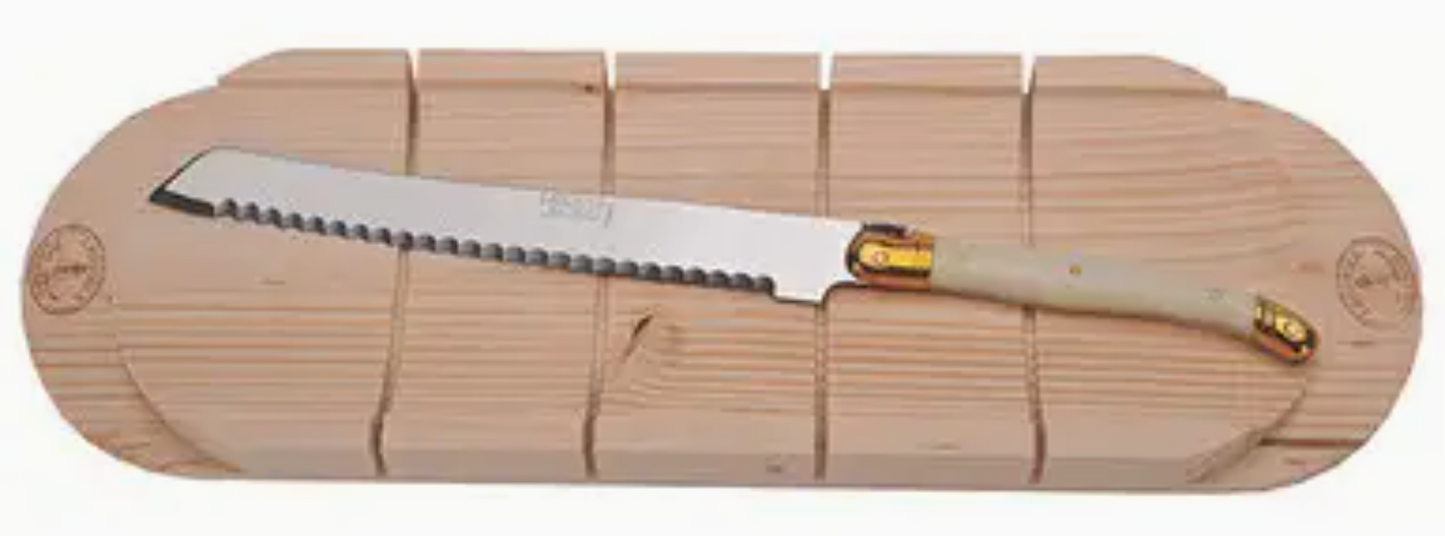 Bread Knife with Ivory Handle and Baguette Board