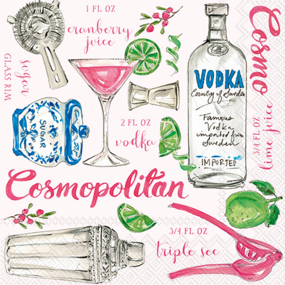 Cosmopolitan paper cocktail napkin
