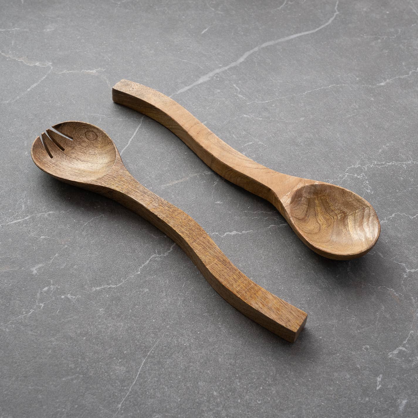 Wave Handle Mango Wood Salad Servers, Set of 2
