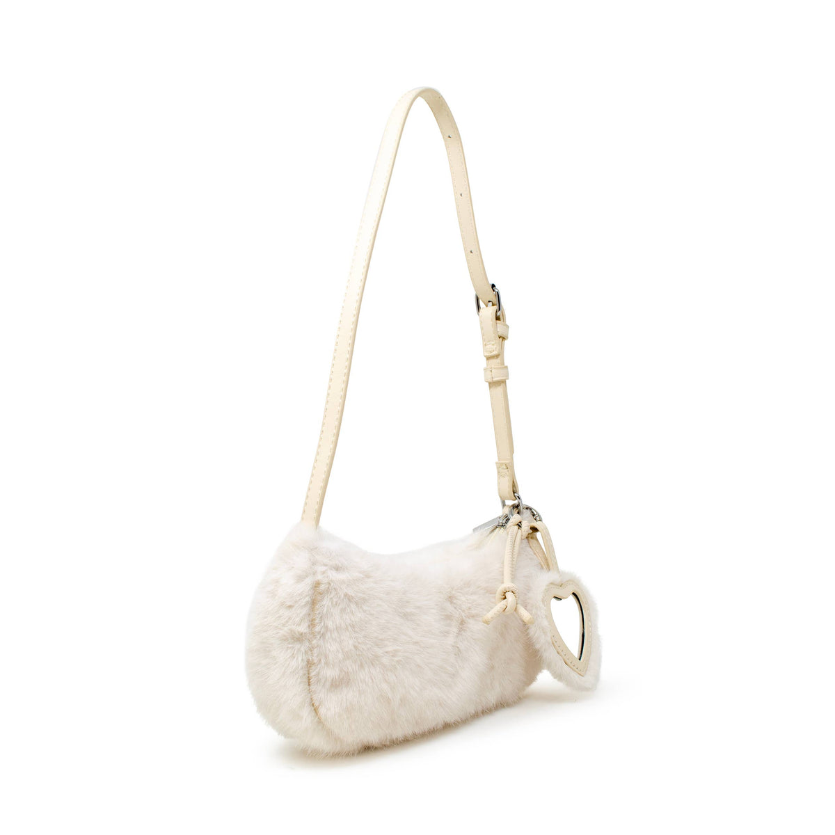 Kids Fuzzy Shoulder Bag with Heart Mirror Charm