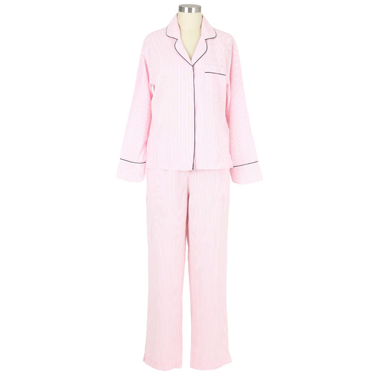 Pink Seersucker-Navy Long Sleeve Pajamas