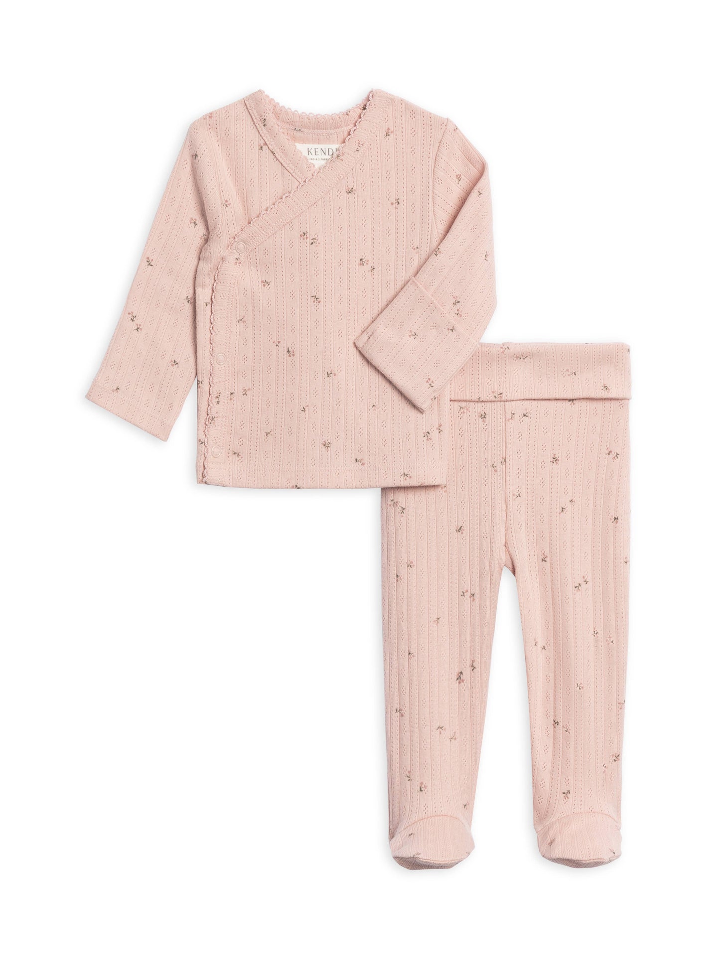 Colored Organics 2-Piece Lacey Brushed Back Pointelle Kimono Top and Pant Set