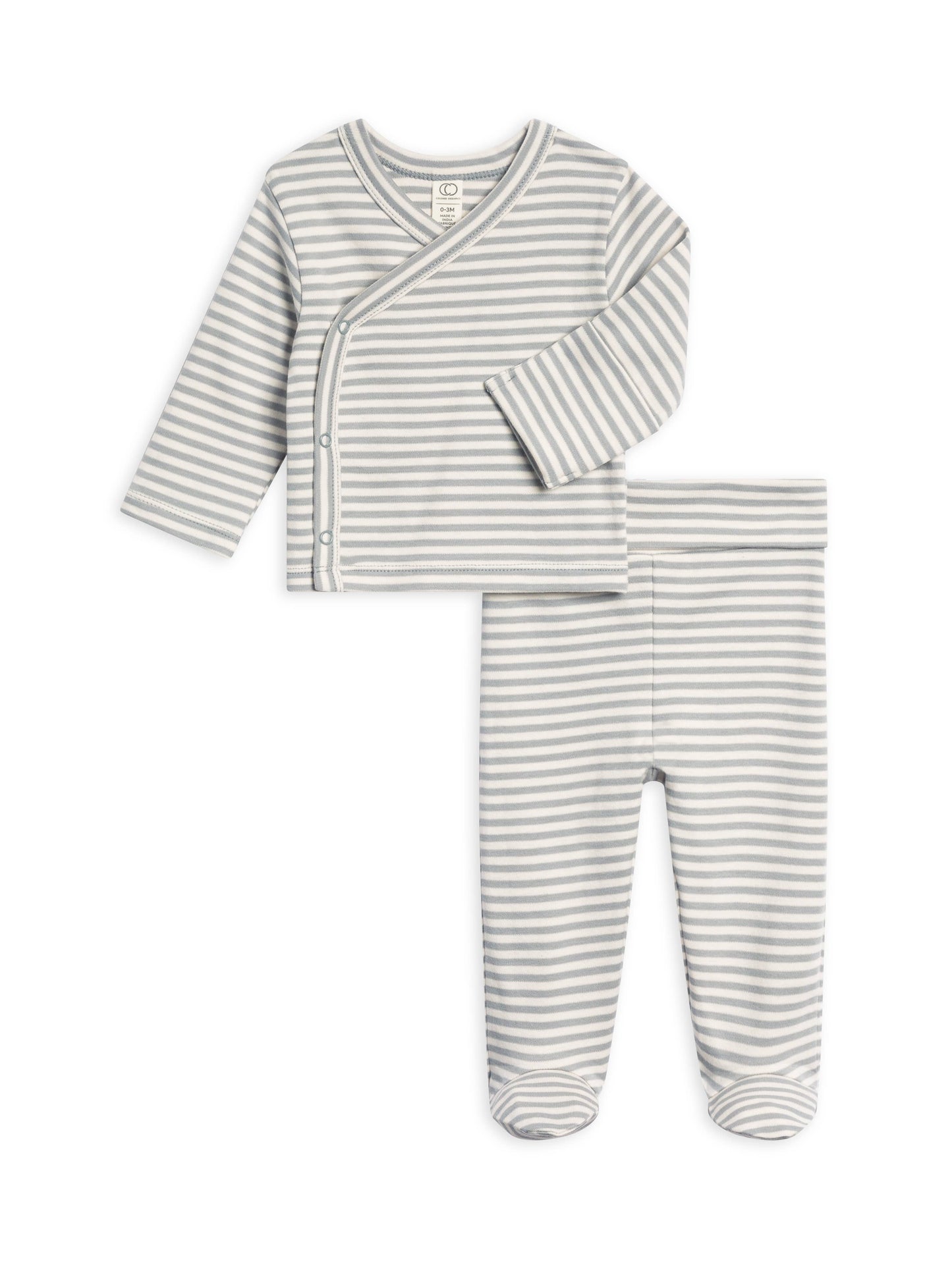 Colored Organics Riley 2 Piece Kimono Top and Pant Set - Stripe Collection