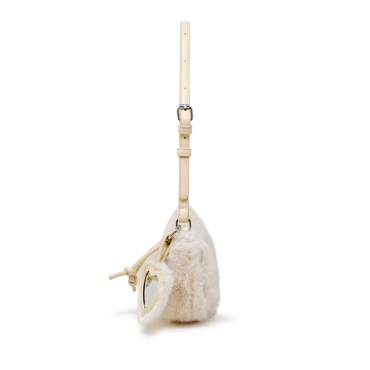 Kids Fuzzy Shoulder Bag with Heart Mirror Charm