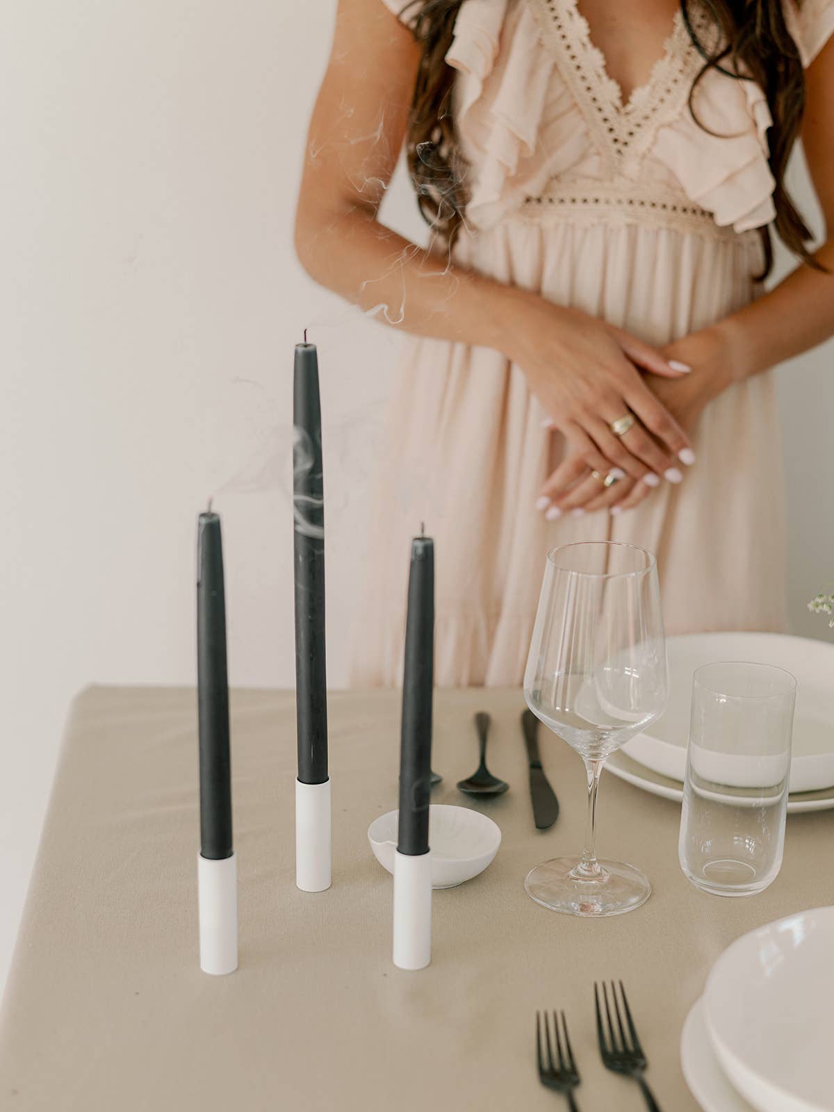 Charcoal | Dipped Beeswax Taper Candles | All Natural
