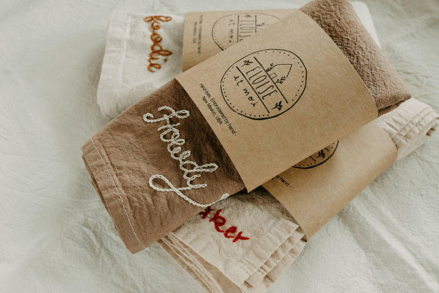 Hand embroidered Hand dyed Organic cotton Kitchen Towel 