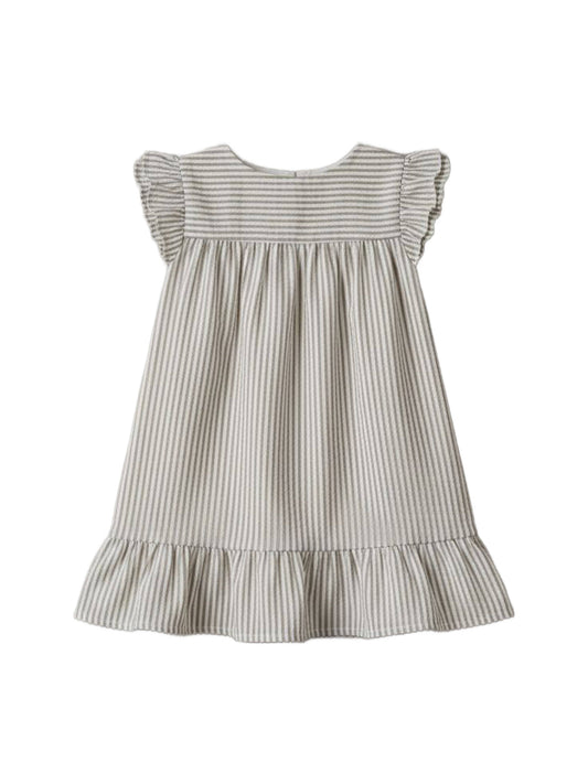 Lorena Seersucker Double Ruffle Sleeve Dress - Dune Stripe