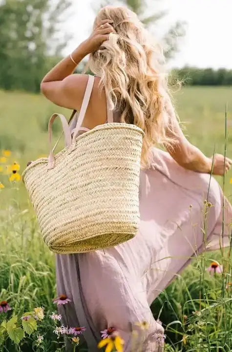 Handwoven French Market Basket – Natural Straw Tote
