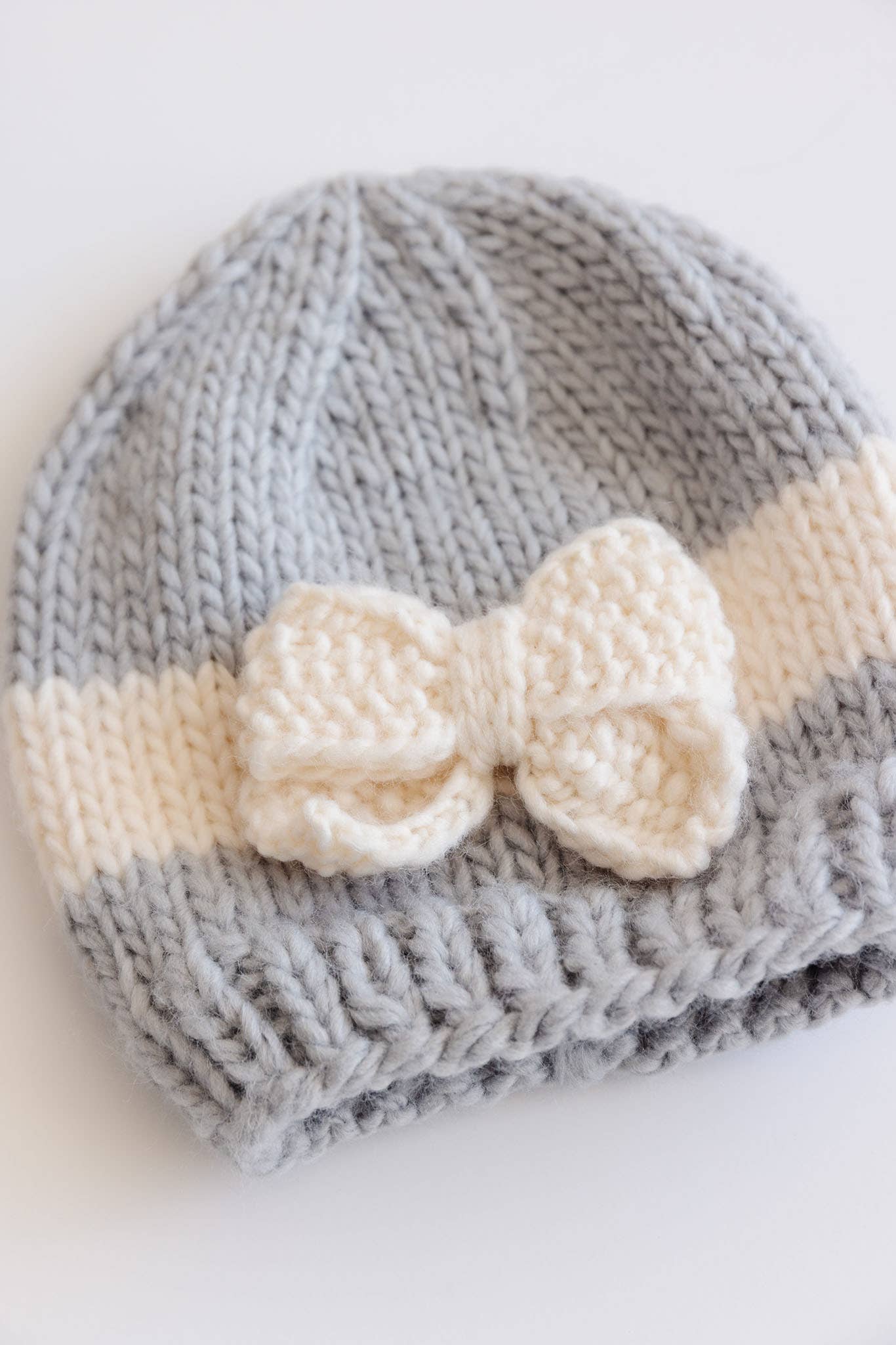Bow Hat, Bowie Grey Cream Matching Winter Baby Kid Apparel