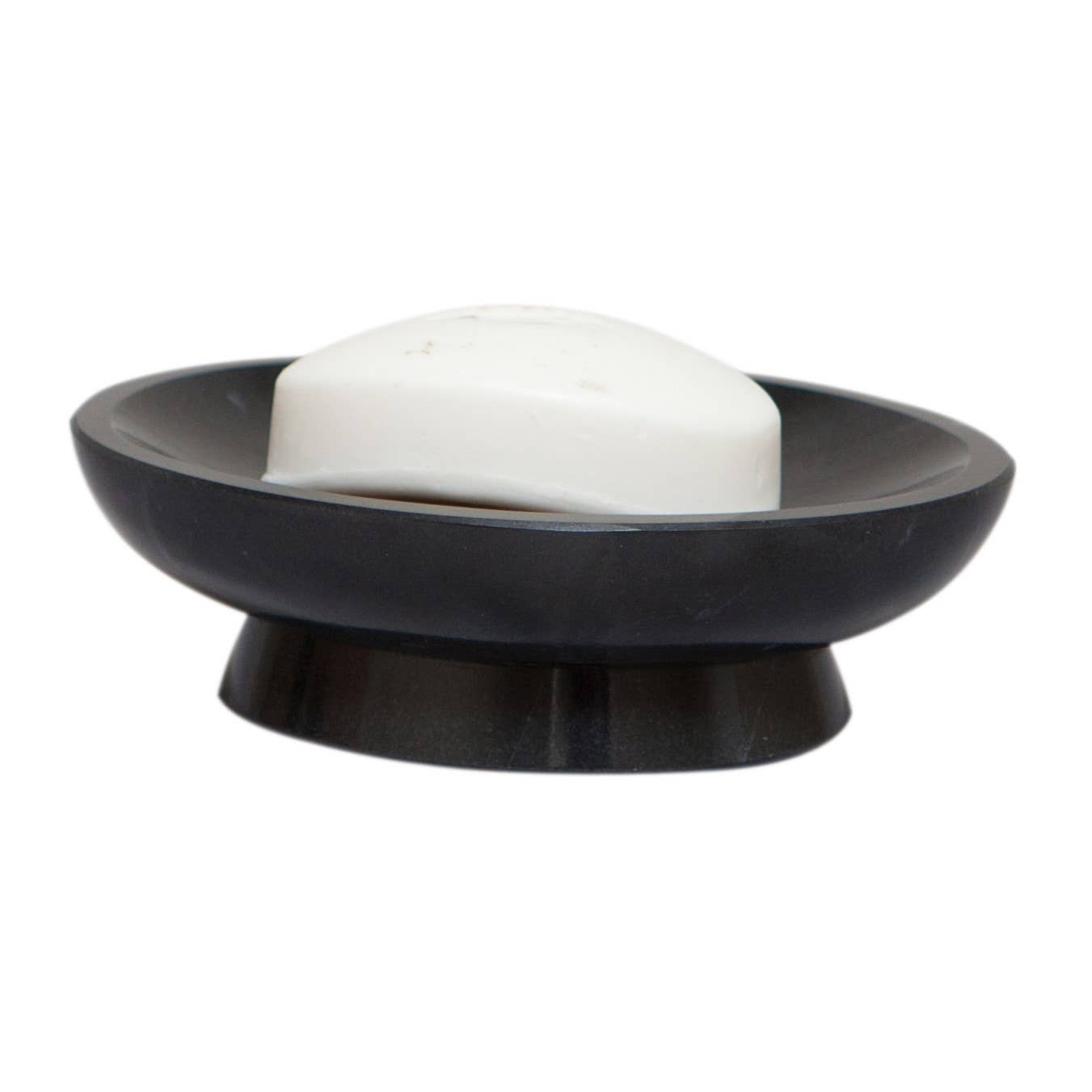 Vinca Collection Jet Black Marble Oval Soap Dish