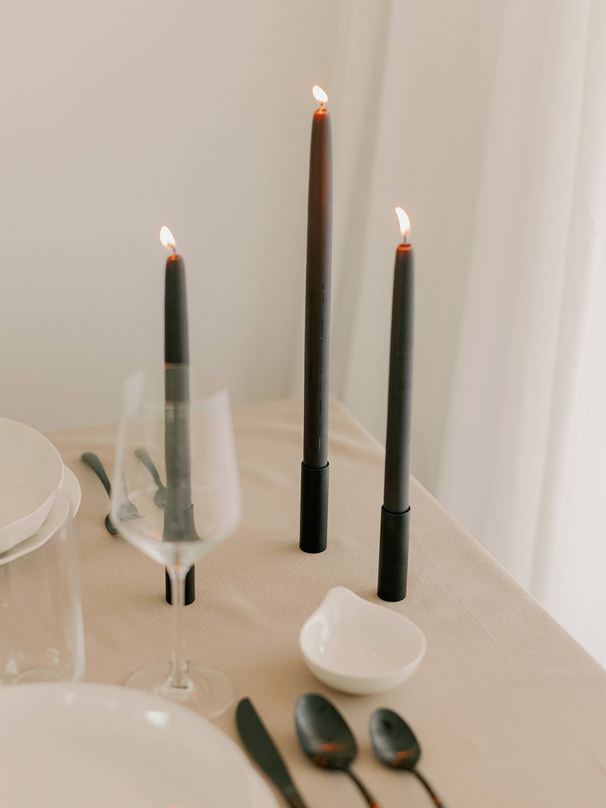 Charcoal | Dipped Beeswax Taper Candles | All Natural
