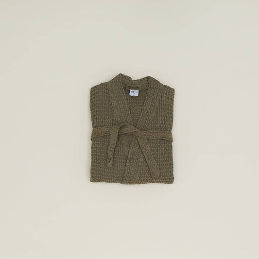 SIMPLE WAFFLE BATHROBE - OLIVE
