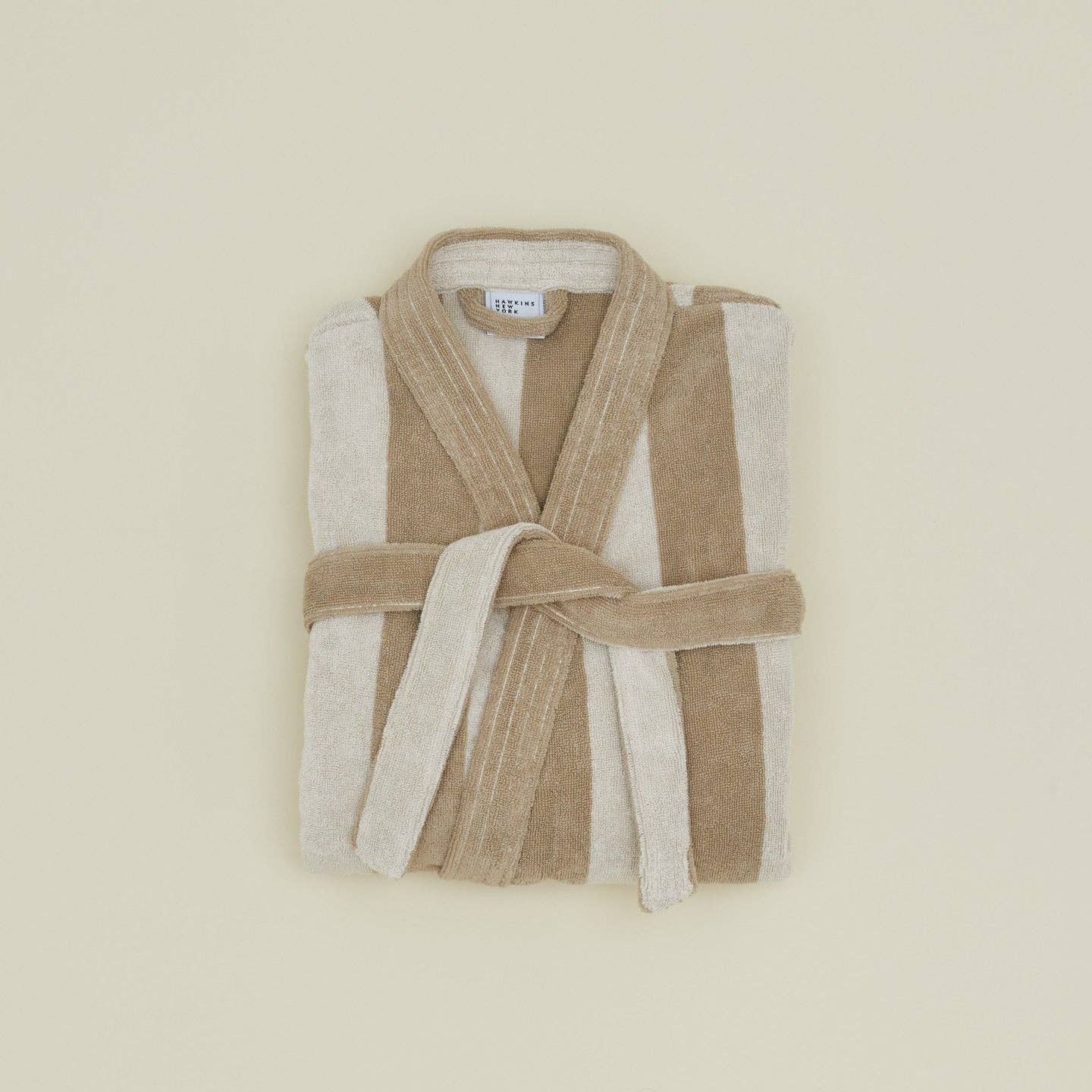 Simple Striped Terry Bathrobe- Ivory/Flax