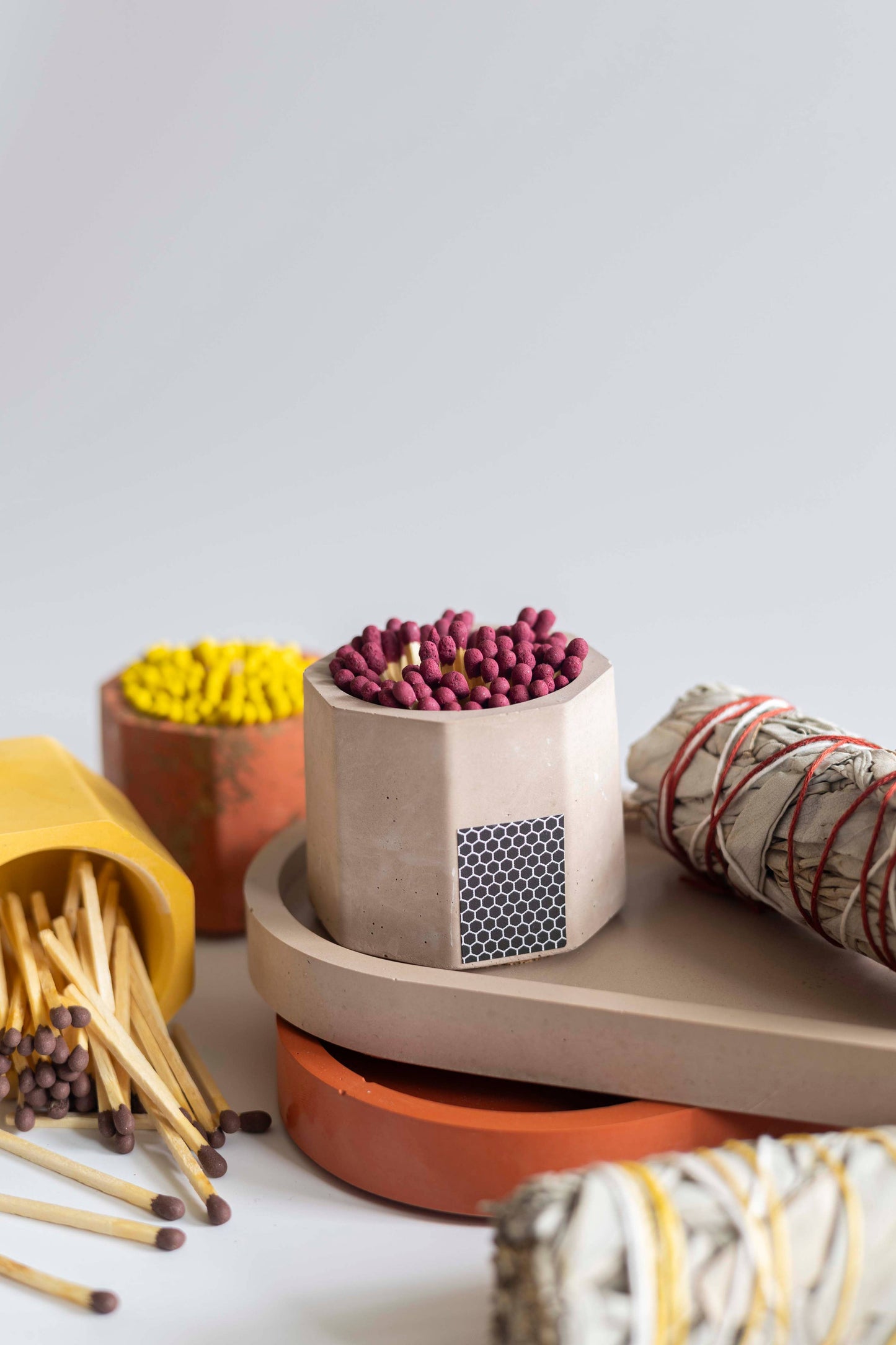 Brown Match Holder w/ Burgundy Matches