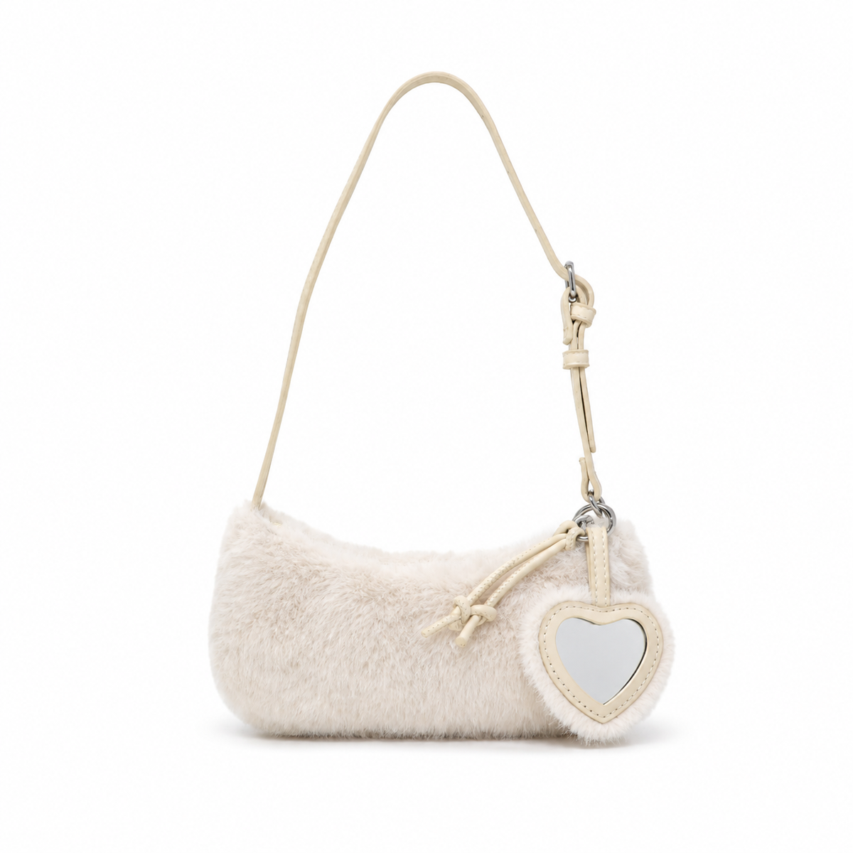 Kids Fuzzy Shoulder Bag with Heart Mirror Charm