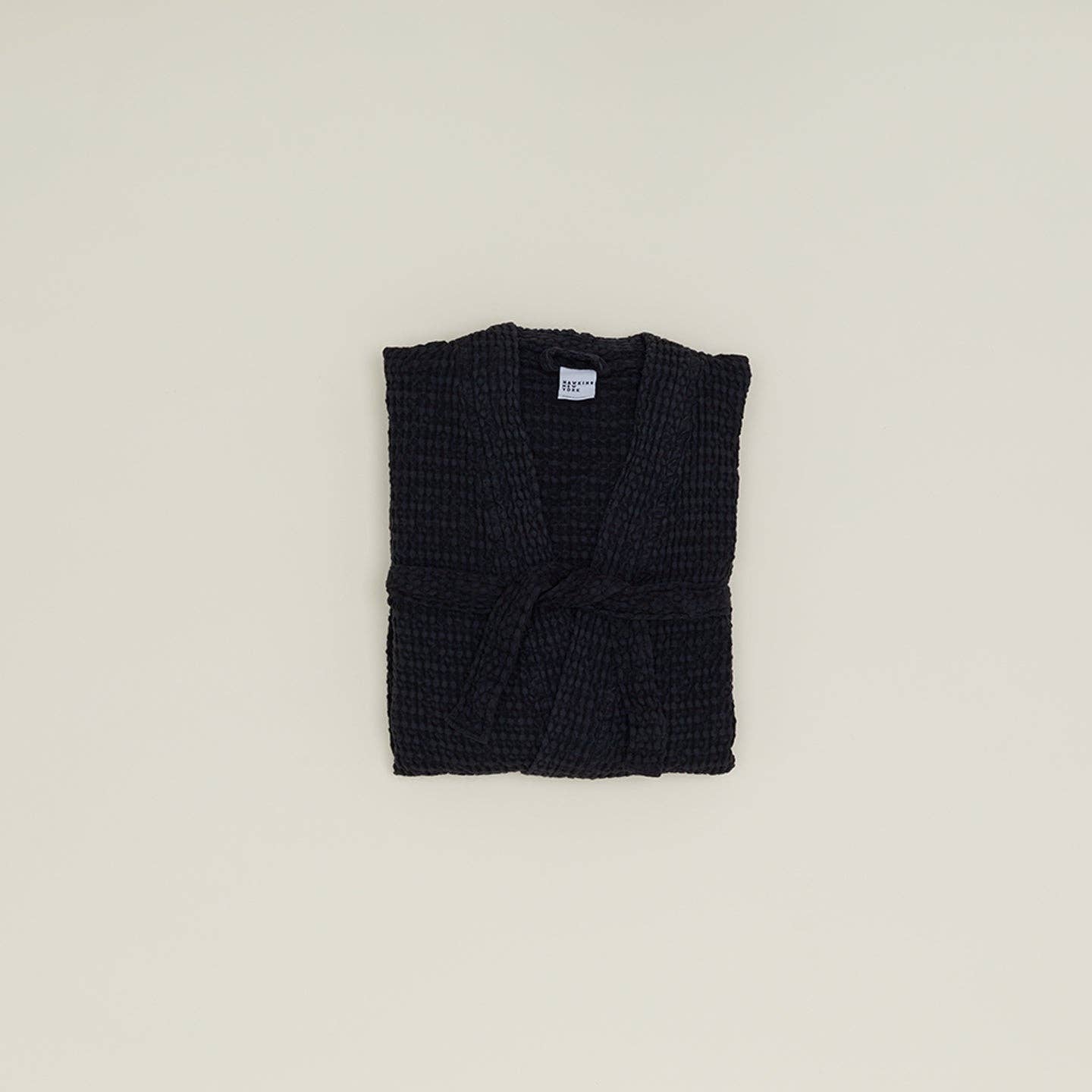 SIMPLE WAFFLE BATHROBE - BLACK
