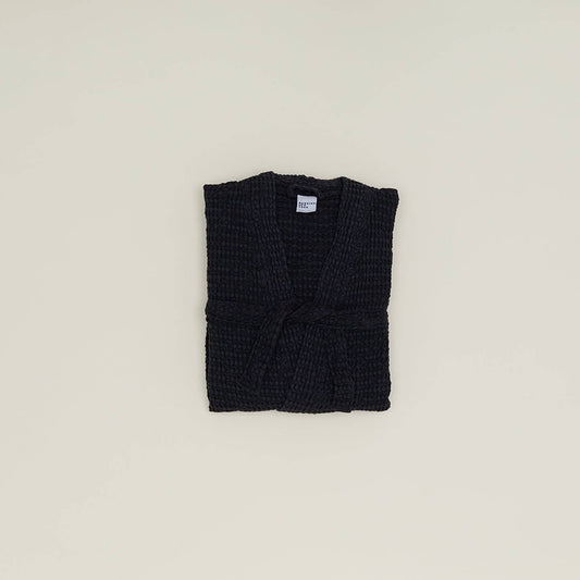 SIMPLE WAFFLE BATHROBE - BLACK