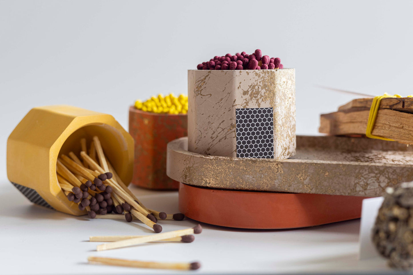 Brown & Gold Match Holder w/ Burgundy Matches