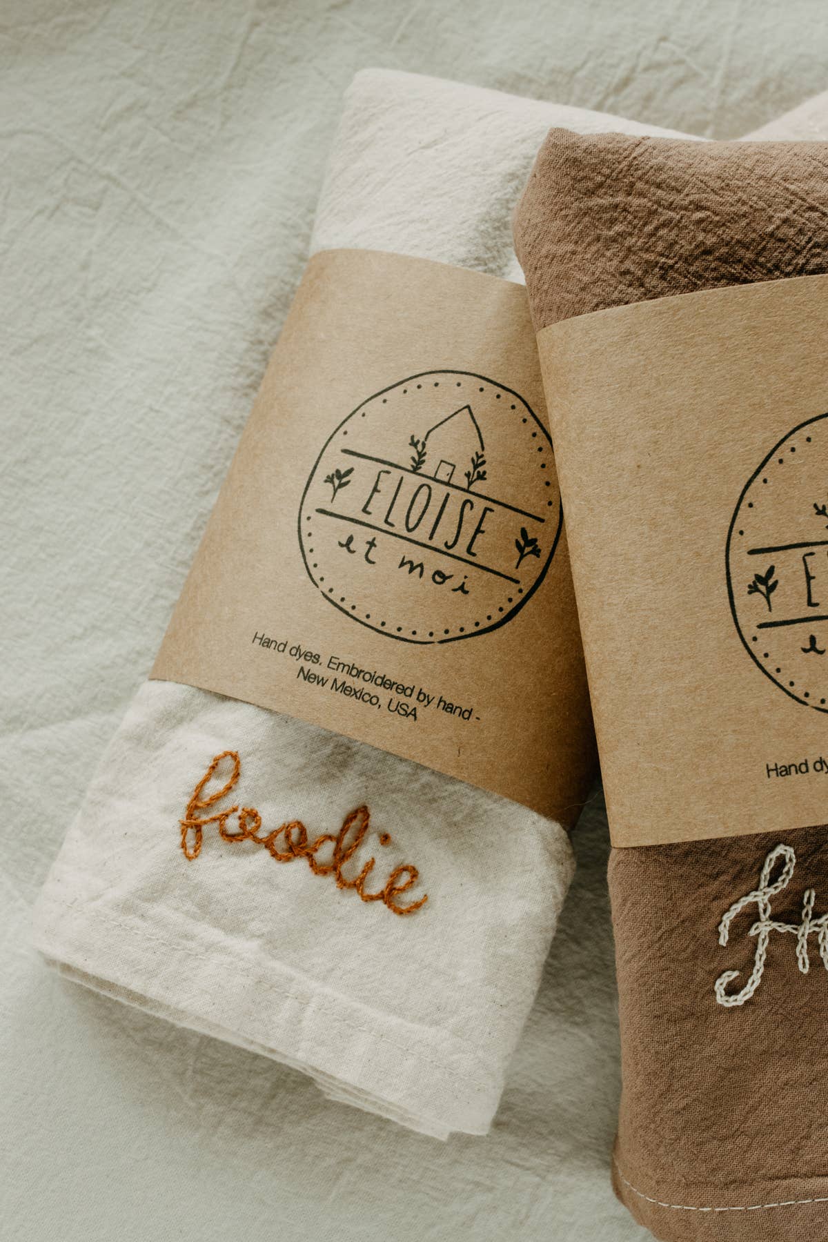 Hand embroidered Hand dyed Organic cotton Kitchen Towel 