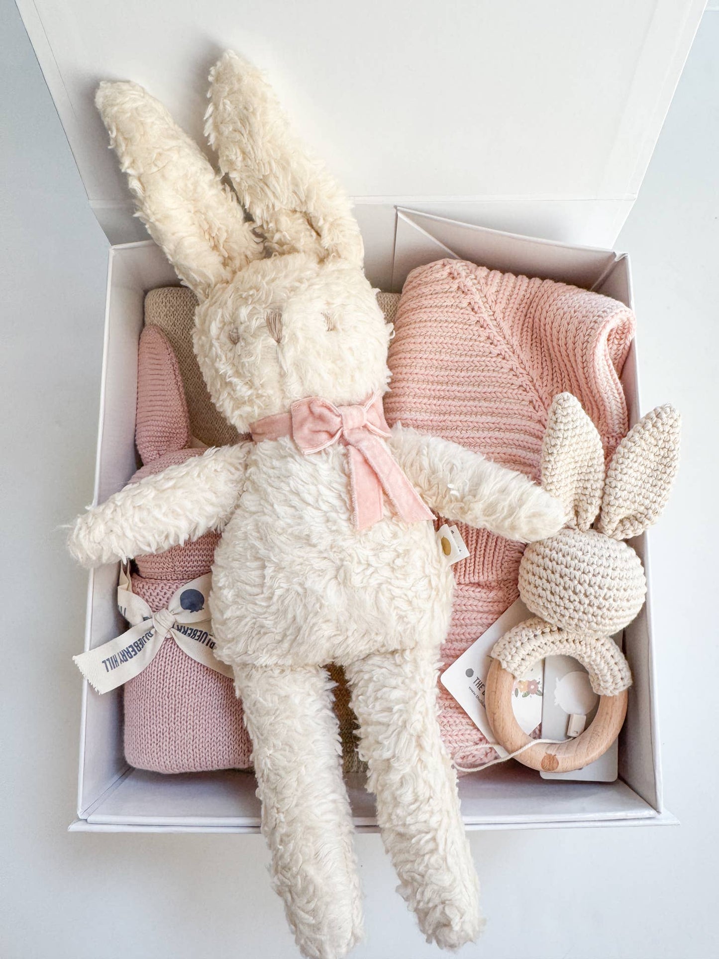 Plush Bunny Pink Velvet Bow Doll Baby Shower Newborn Gift