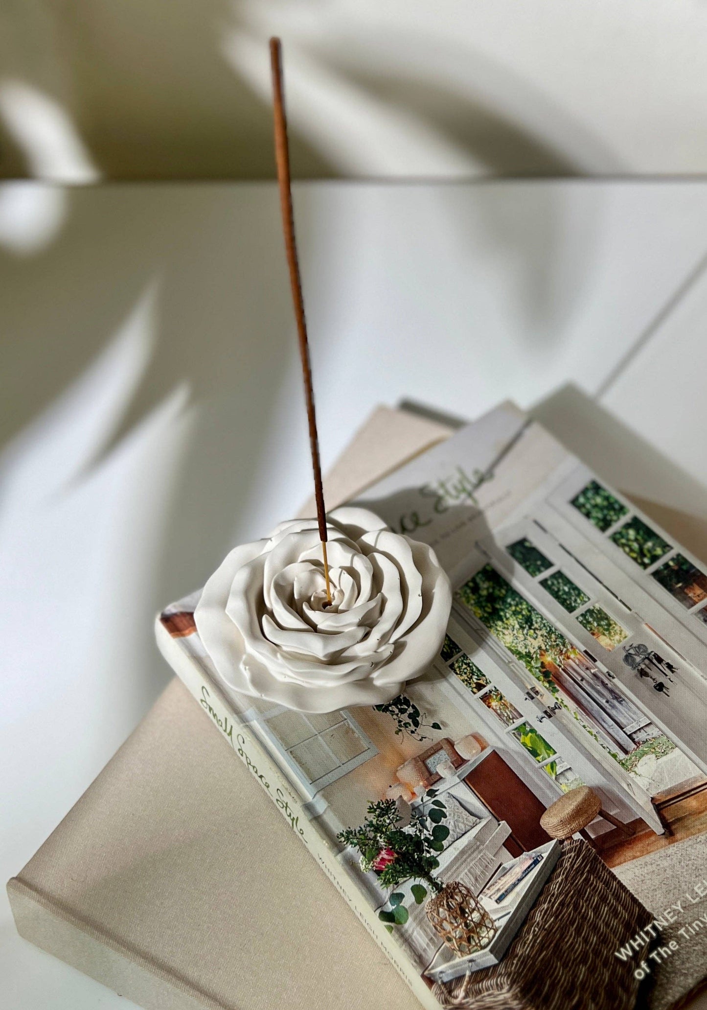 Handcrafted Rose Incense Holder_ Floral Jesmonite Incense Burner